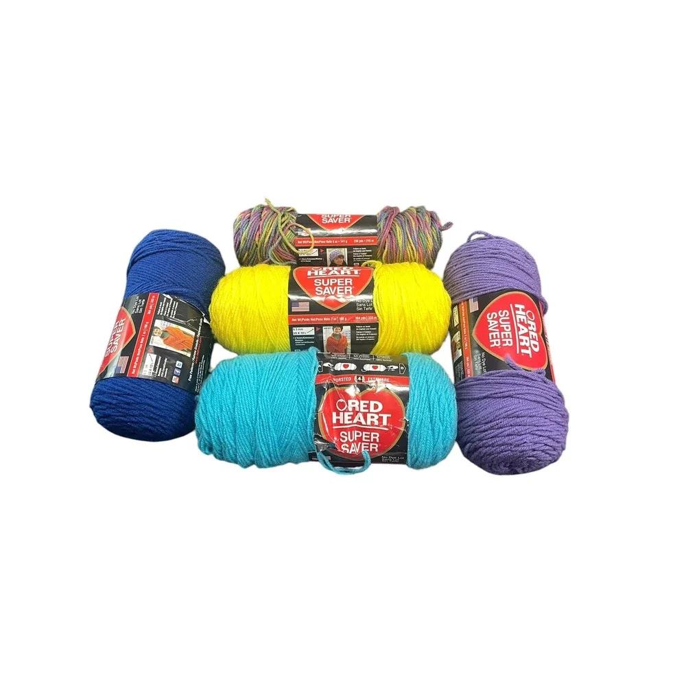 Red Heart Super Saver Yarn Lot 5 Skeins Worsted Multi Color Blue Yellow Purple